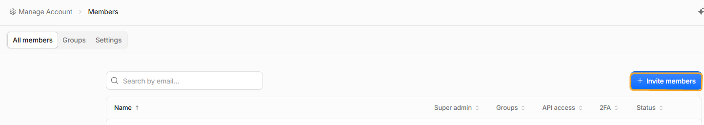 Cloudflare Members page with the Invite members button highlighted